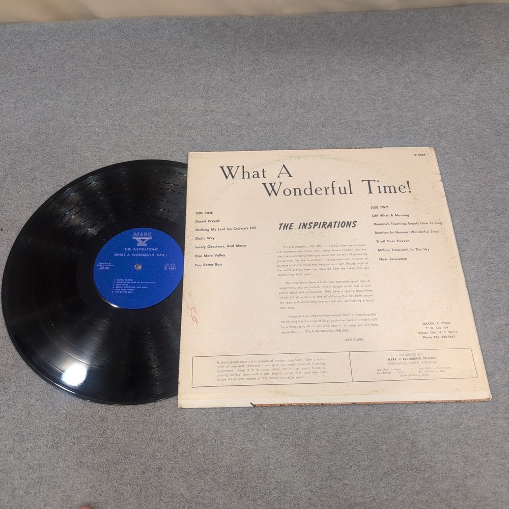 The Inspirations What A Wonderful Time Vinyl LP Mark V IR 4048 Southern Gospel - Picture 2 of 2